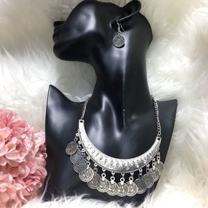 Coins statement necklace and earrings set